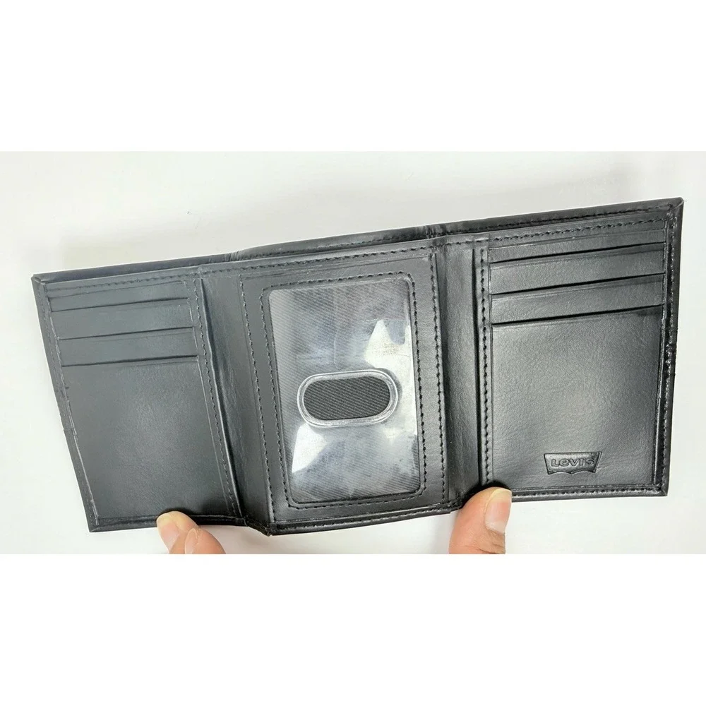 Levi's‎ RFID Blocking Trifold Wallet Black Coated Leather 31LP110071 ID Window